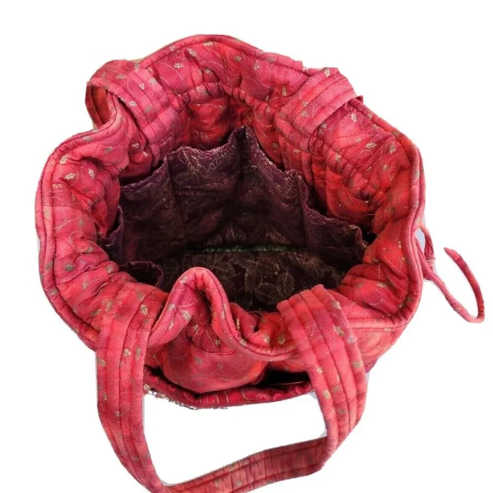 VTG Quilted Red Brick Tie-Dye Drawstring Multi Pocket Arts & Craft Cotton Bag